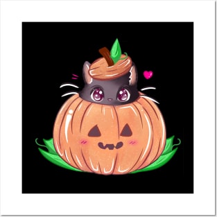 Cute Cat Pumpkin Posters and Art